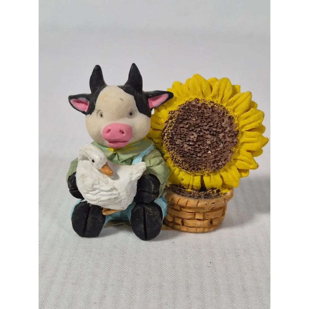 CWI Miniature Cow Figurines with Sunflowers Farmhouse Decor Set of 4 Resin